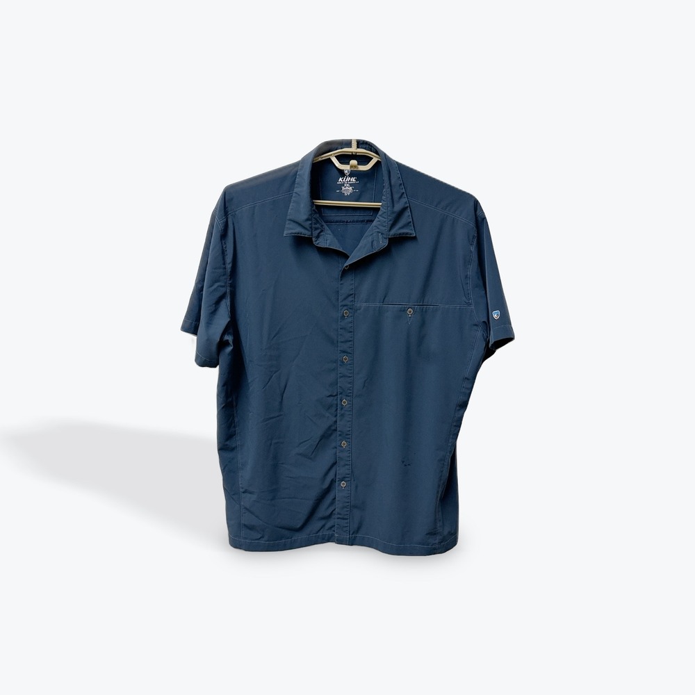 Kuhl‎ Tufflex Mens XXL Short Sleeve Button Down Shirt Blue Outdoor Hiking Active